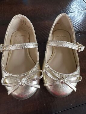 Janie and Jack Girls' Metallic Gold Mary Jane Flats with Bow